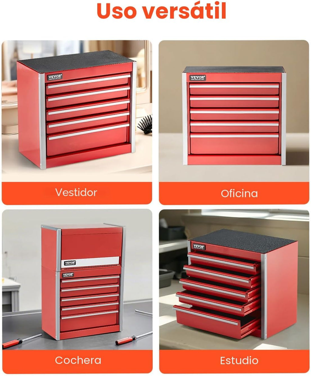 VEVOR Caja de herramientas de metal, de 8.6 pulgadas, caja de herramientas metálica portátil con 5 cajones, pequeño cofre de herramientas con forros EVA y almohadillas de PP, acero resistente con