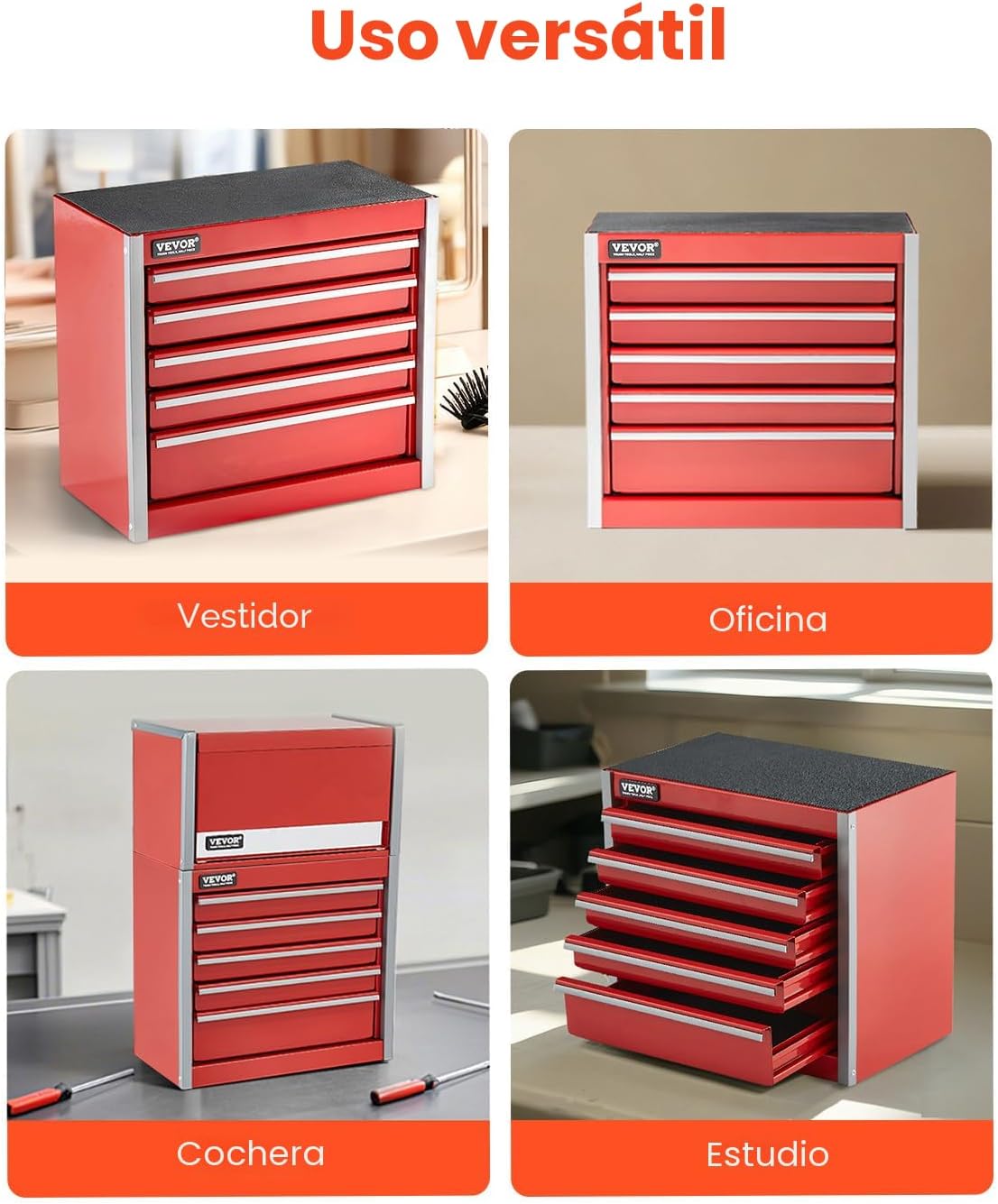 VEVOR Caja de herramientas de metal, de 8.6 pulgadas, caja de herramientas metálica portátil con 5 cajones, pequeño cofre de herramientas con forros EVA y almohadillas de PP, acero resistente con