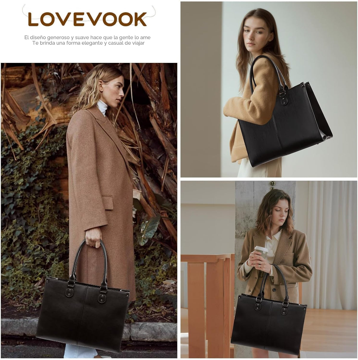 LOVEVOOK - Bolsa de mano para laptop para mujer, bolsa de trabajo profesional de 17.3 pulgadas con embrague a juego, bolsa de cuero vintage impermeable para computadora, oficina, viajes de negocios y uso diario, regalo para mujeres