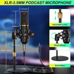 Paquete de micrófono de podcast con tarjeta de sonido en vivo y mezclador de audio, equipo de podcast paquete de tarjeta de sonido con panel de efectos de sonido con micrófono de condensador de 3.5mm