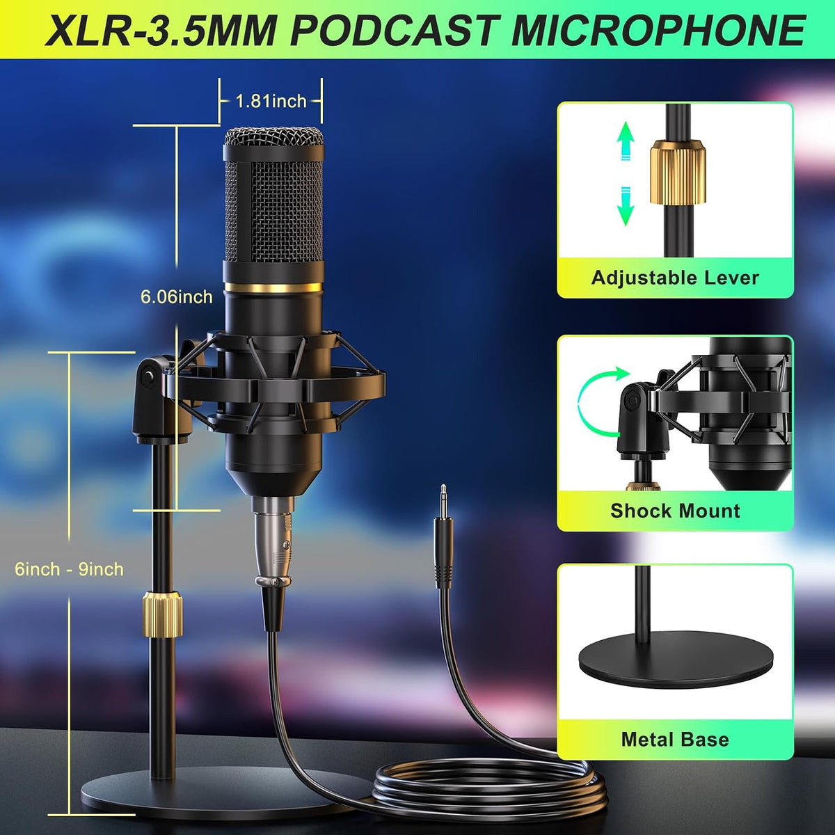 Paquete de micrófono de podcast con tarjeta de sonido en vivo y mezclador de audio, equipo de podcast paquete de tarjeta de sonido con panel de efectos de sonido con micrófono de condensador de 3.5mm