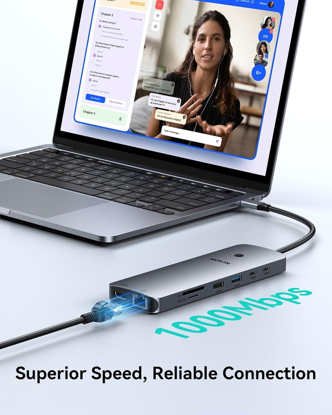 Estación de acoplamiento para portátil 3 monitores, Hub USB C con 2...