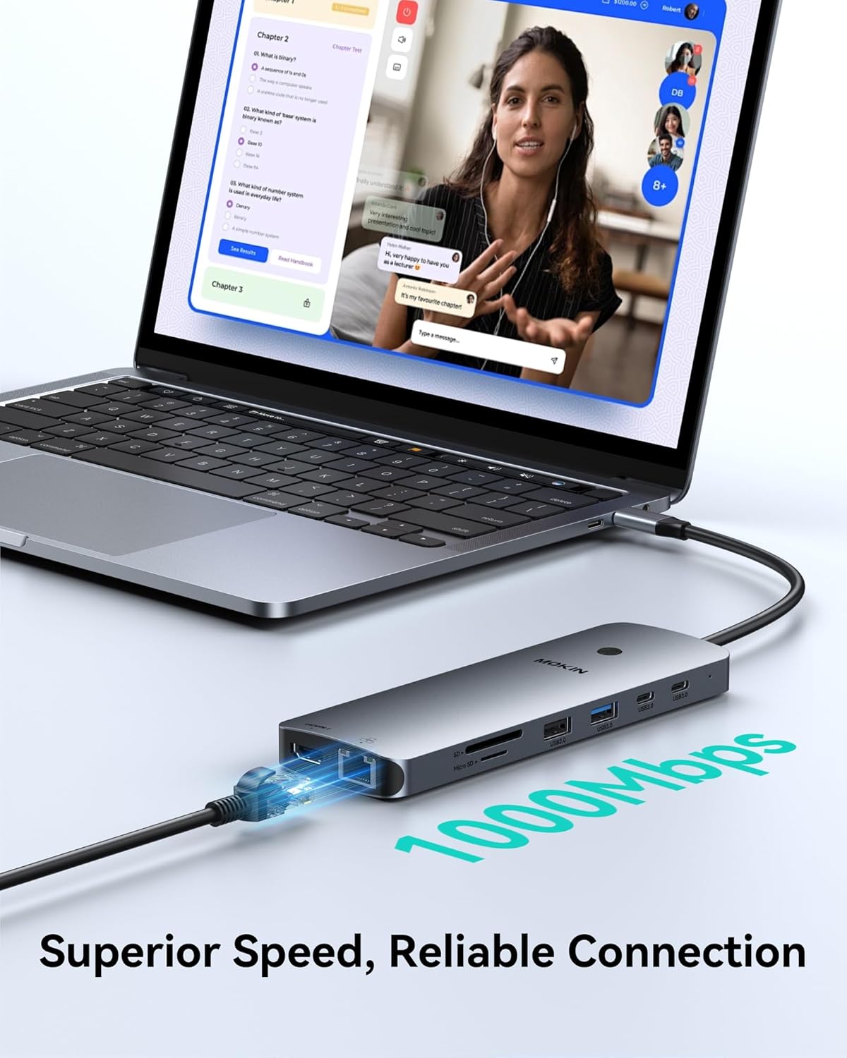 Estación de acoplamiento para portátil 3 monitores, Hub USB C con 2...