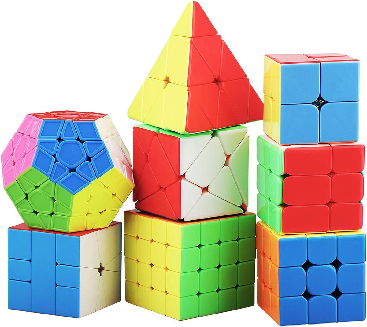 STEAM Life Speed Cube Set 8 Pack Magic Cube | Includes 3x3, 2x2, 4x4 Speed Cube, Pyramid Cube, Megaminx Cube Bundle Collection Cube Toys para Kids & Adults