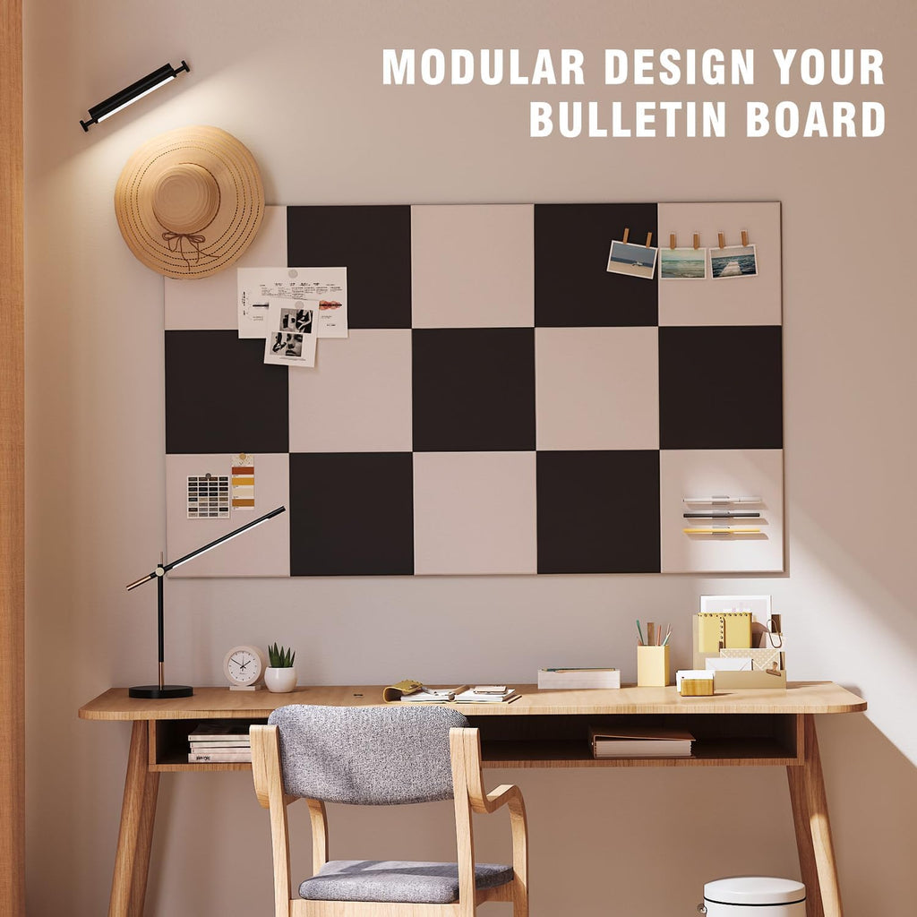 TSJOFFICE - Tablero de corcho grande para pared, tablero de anuncios de 48 x 36 pulgadas con 50 pasadores para decoración de oficina, tablero de alfileres, paquete de 12 azulejos de pared de fieltro