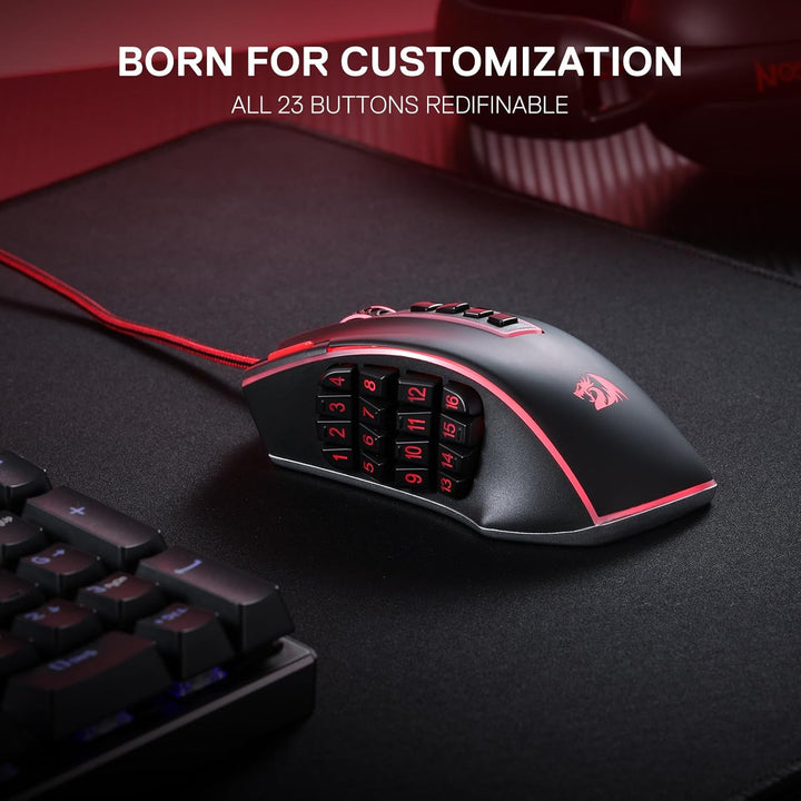 Redragon M990 MMO Ratón Gaming, 32000 DPI de alta precisión con cab...