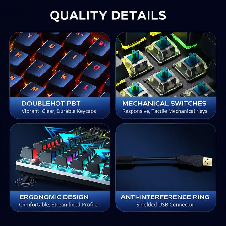 HP GK400F Teclado mecánico con cable para juegos, USB con cable de...