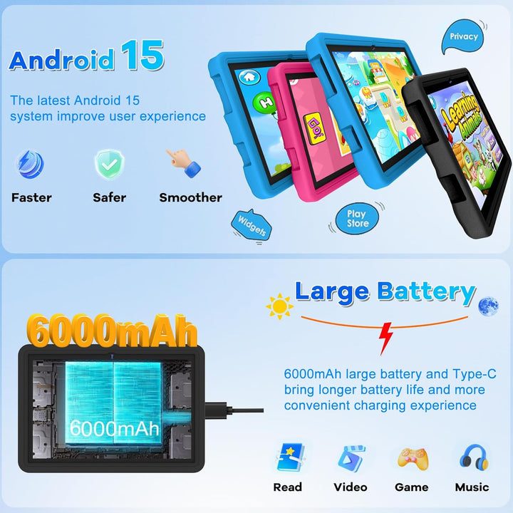 DMOAO Tableta para niños de 10,1 pulgadas Android 15-30 GB RAM+64 G...