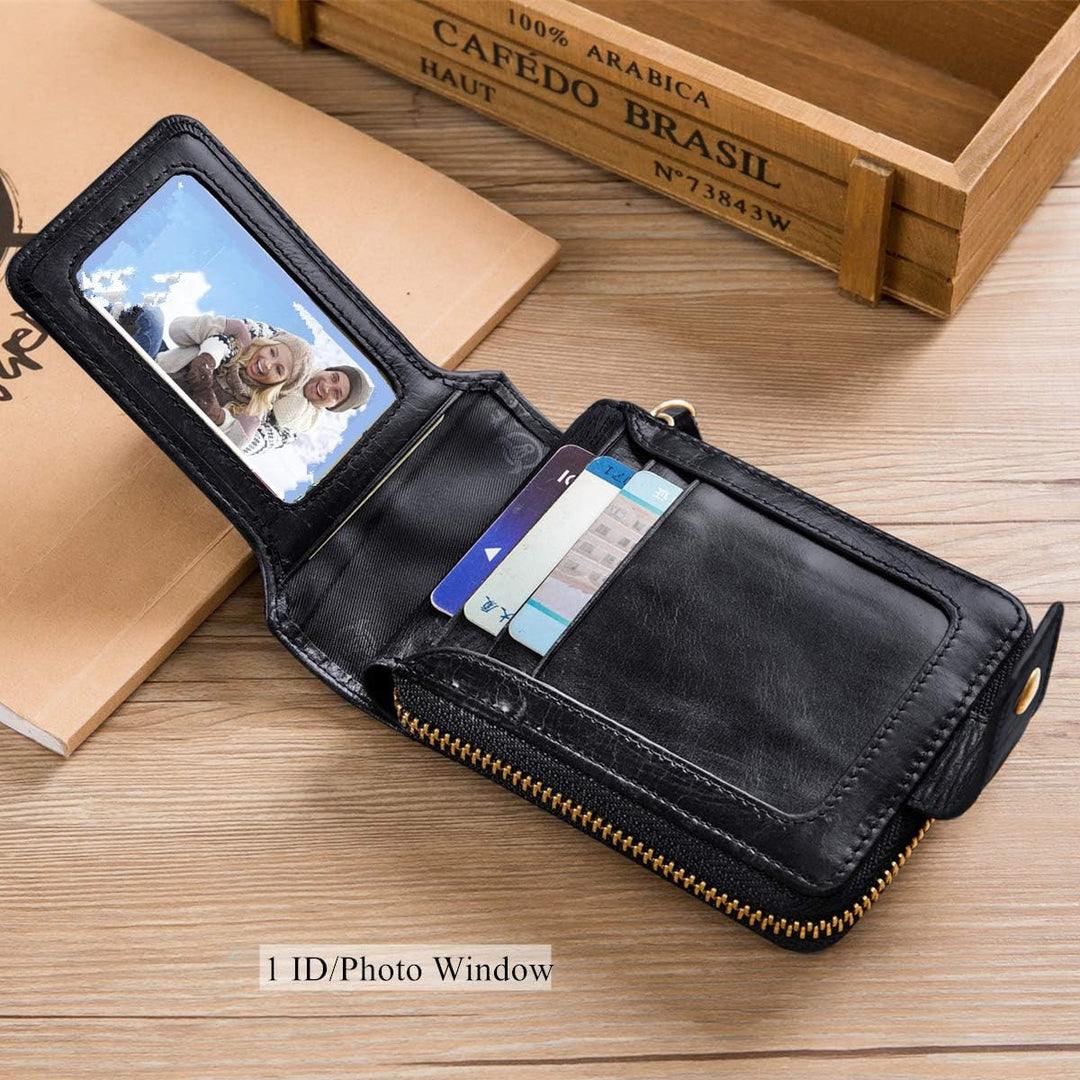 BULLCAPTAIN Cartera RFID de Cuero Genuino para Hombres de Gran Capa...