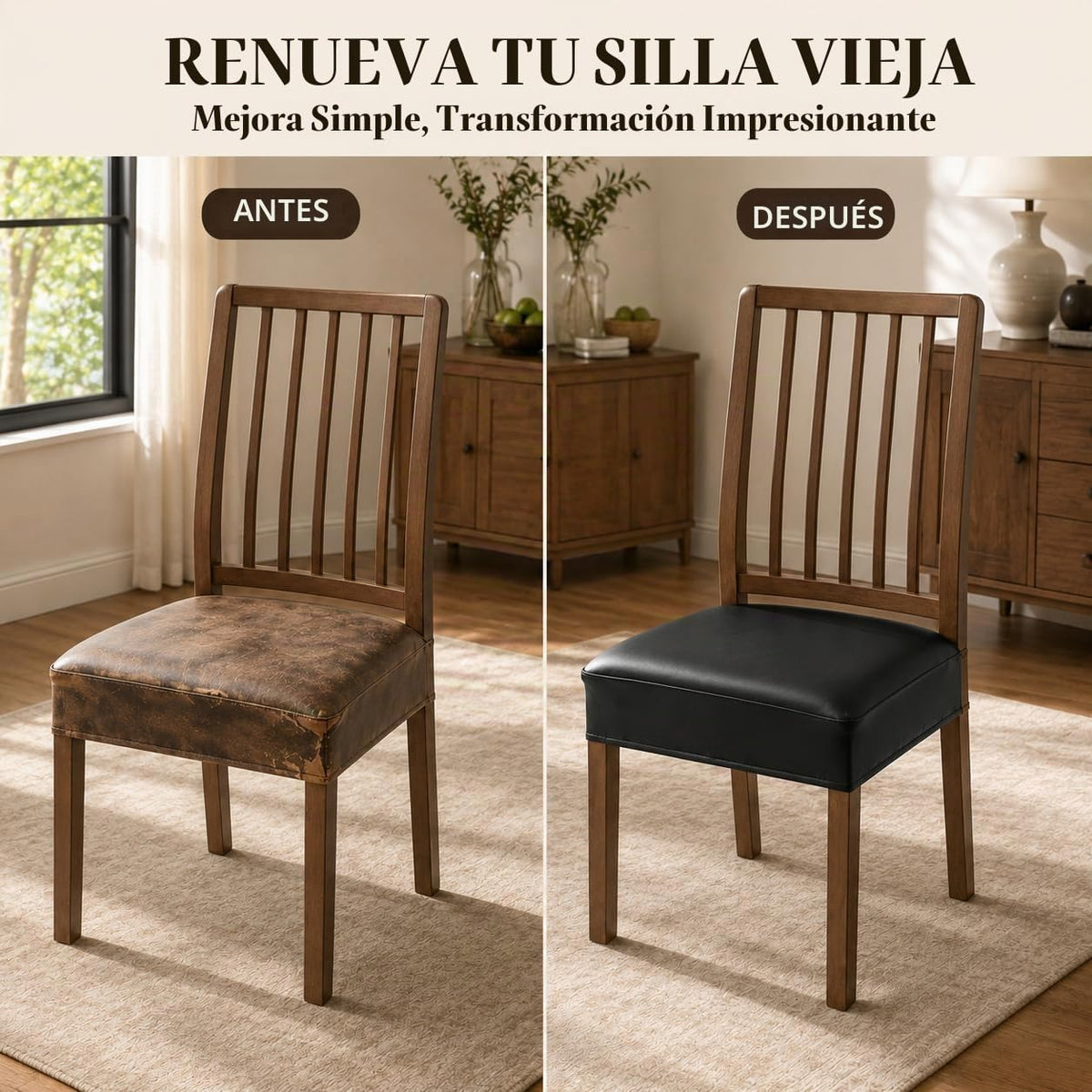 Fundas impermeables para sillas de comedor, juego de 4, fundas de 21 pulgadas de cuero sintético para sillas de comedor, extraíbles y lavables, fundas protectoras para la parte trasera