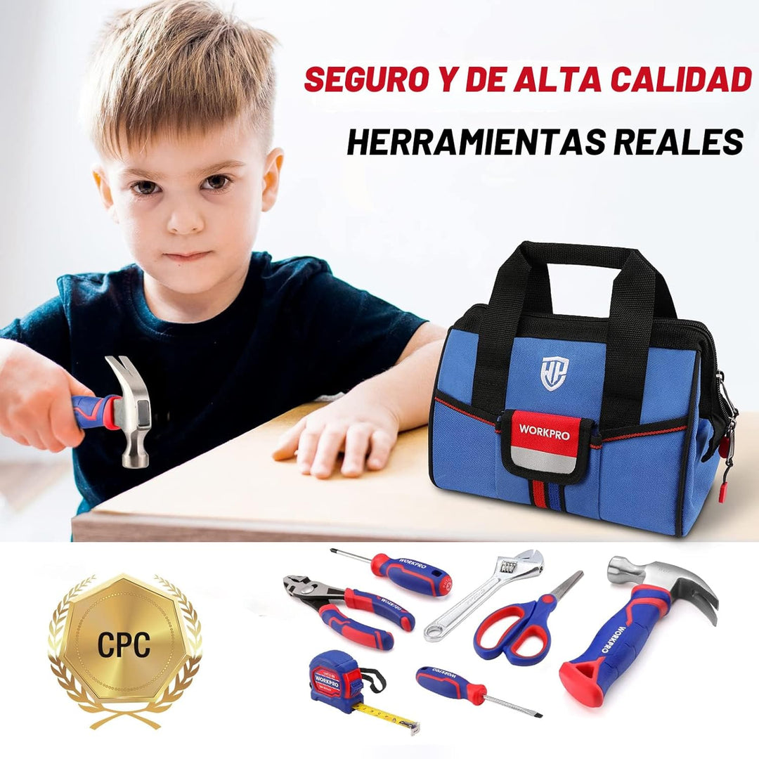 WORKPRO Juego de herramientas de mano para niños de 9 piezas, kit d...