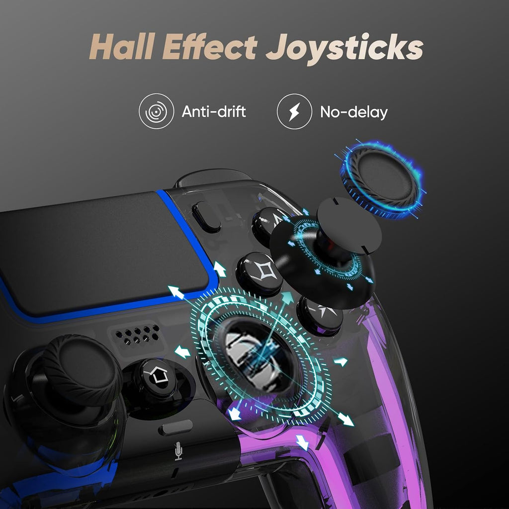 BETMI Controlador Inalámbrico para PS5, Pro/Slim/MAC/PC (Negro Transparente)