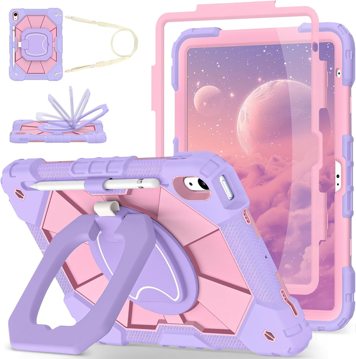 WESOROL Funda para iPad (A16) de 11ª/10ª generación 2025/2022 con protector de pantalla con soporte giratorio, soporte para lápices, funda para iPad de 10ª generación, a prueba de golpes