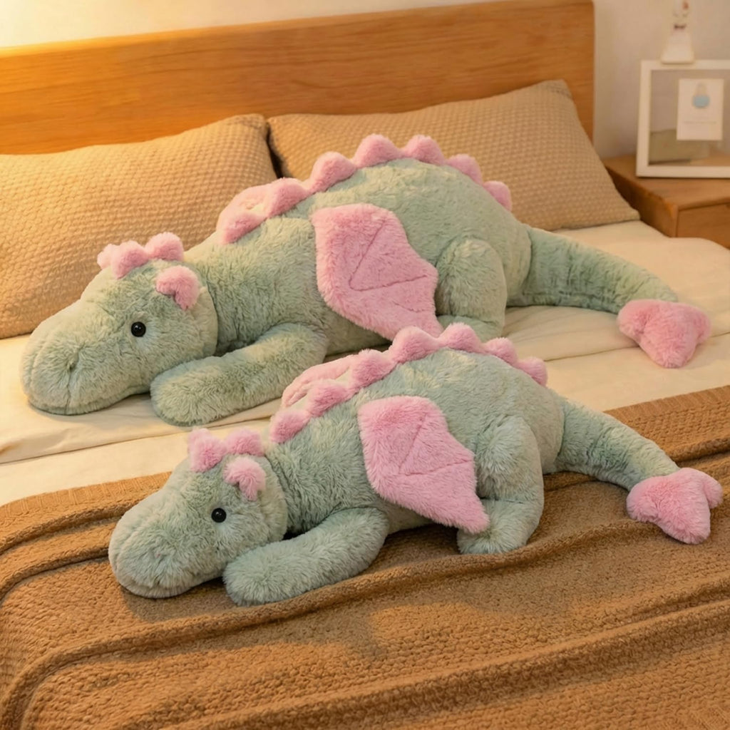 ARELUX - Lindo dragón grande de 50 pulgadas, suave peluche de pterosaurio verde matcha, almohada gigante de dinosaurio mullido con alas rosadas para amigos, miembros de la familia