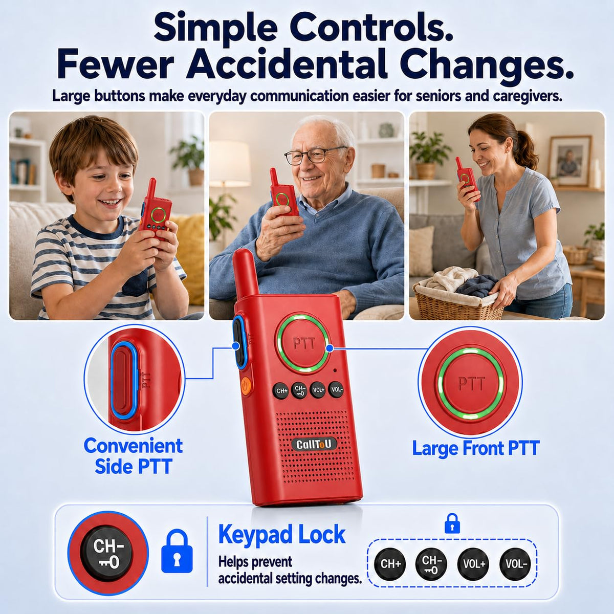 CallToU Intercomunicador de 2 vías para monitoreo de ancianos, rojo