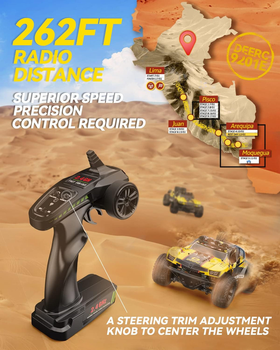 DEERC 9201E 1:10 Camión a control remoto grande con luces, automóvi...