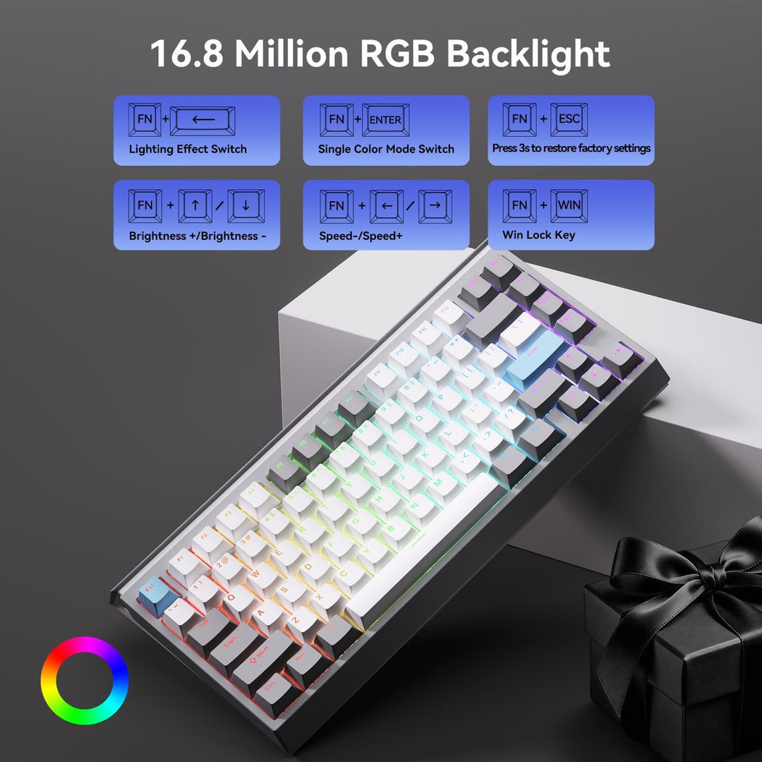 Teclado mecánico inalámbrico AUSDOM U75, teclado para juegos 75% cr...