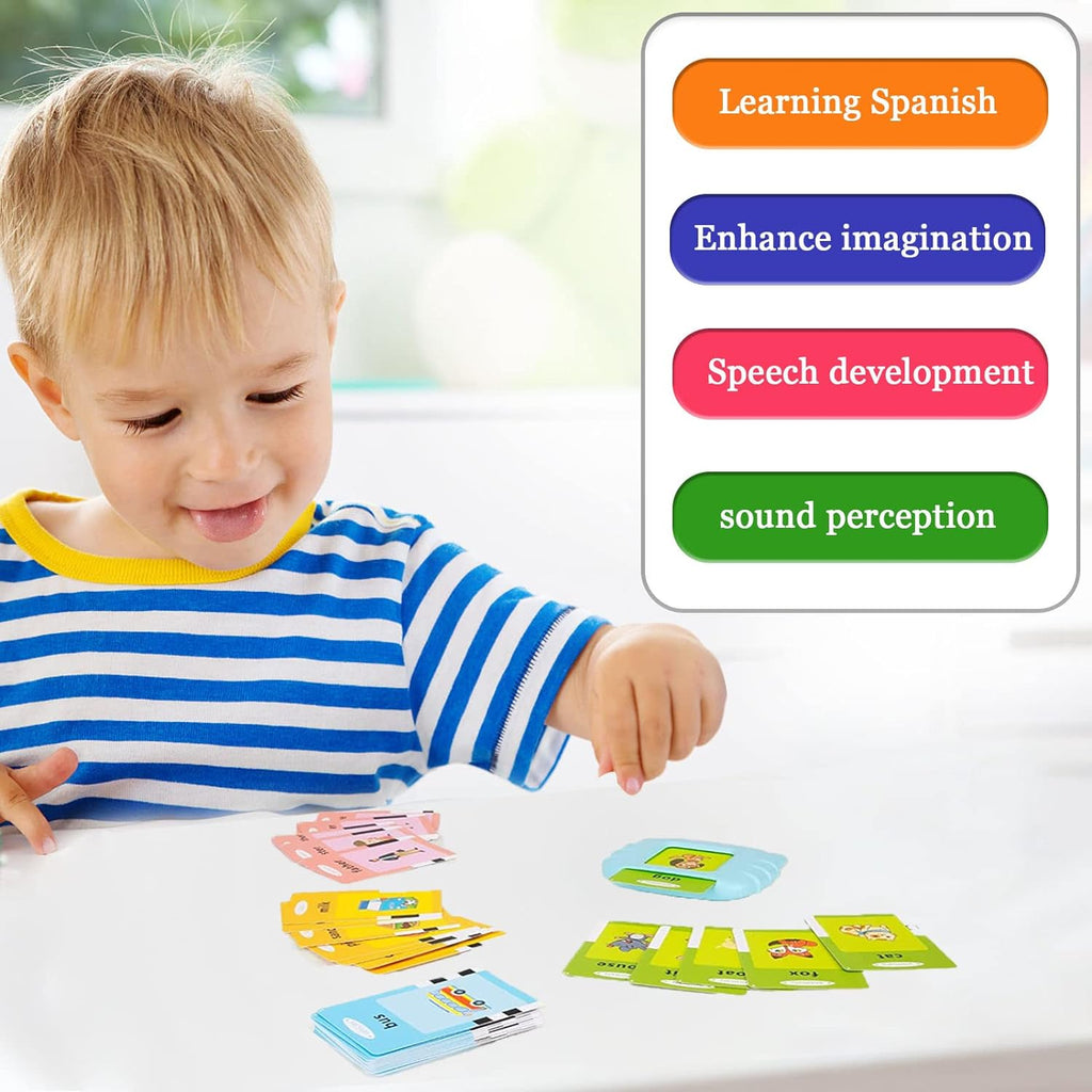 Startcan Tarjetas parlantes en español e inglés para niños pequeños de 1 a 6 años, juguetes audibles para que los niños aprendan español - 258 tarjetas y 516 palabras (Rosa)