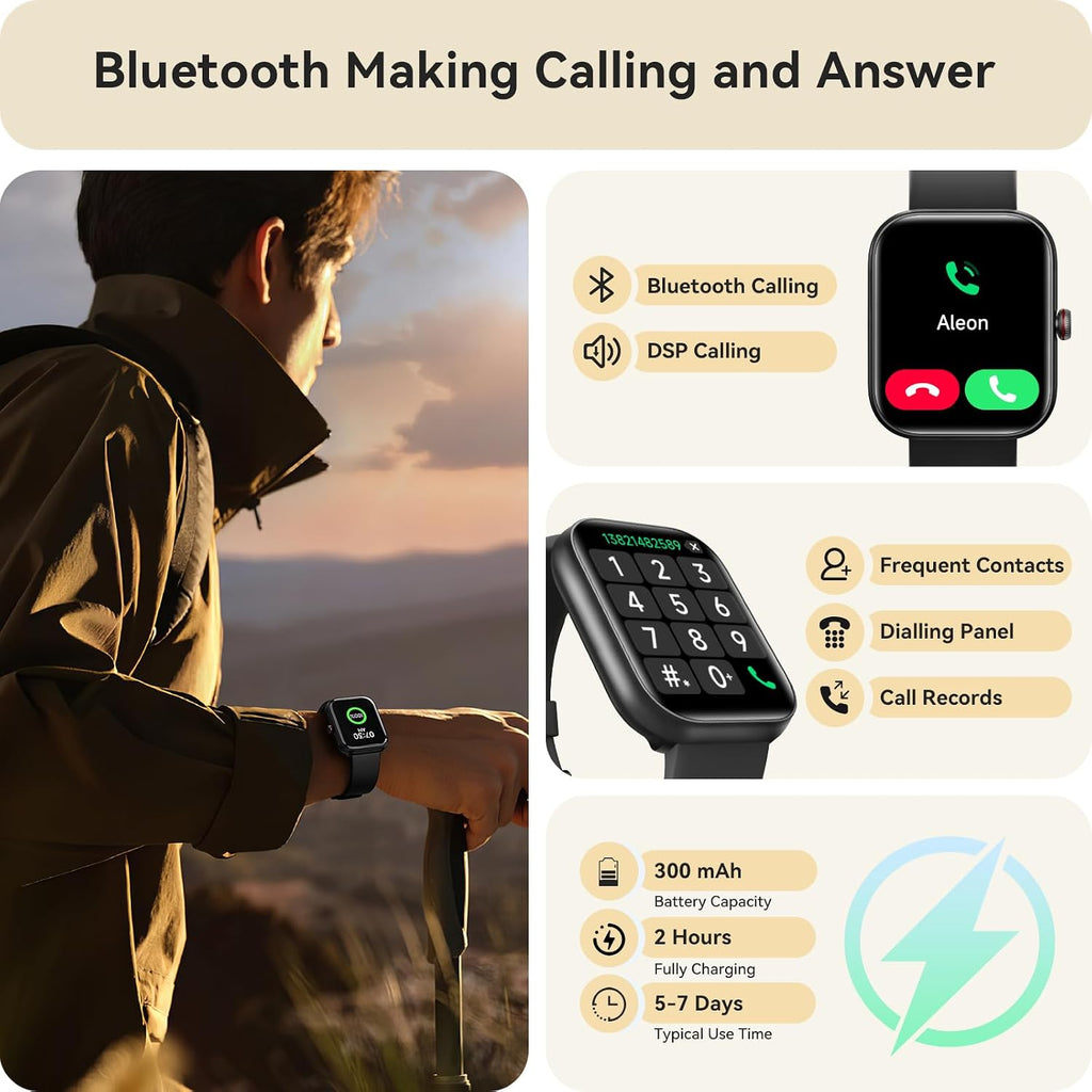 Reloj inteligente para mujeres y hombres, reloj inteligente para iPhone y Android Bluetooth (respuesta/llamada) Alexa integrado, rastreador de fitness HD de 1.91 pulgadas con más de 105 modos