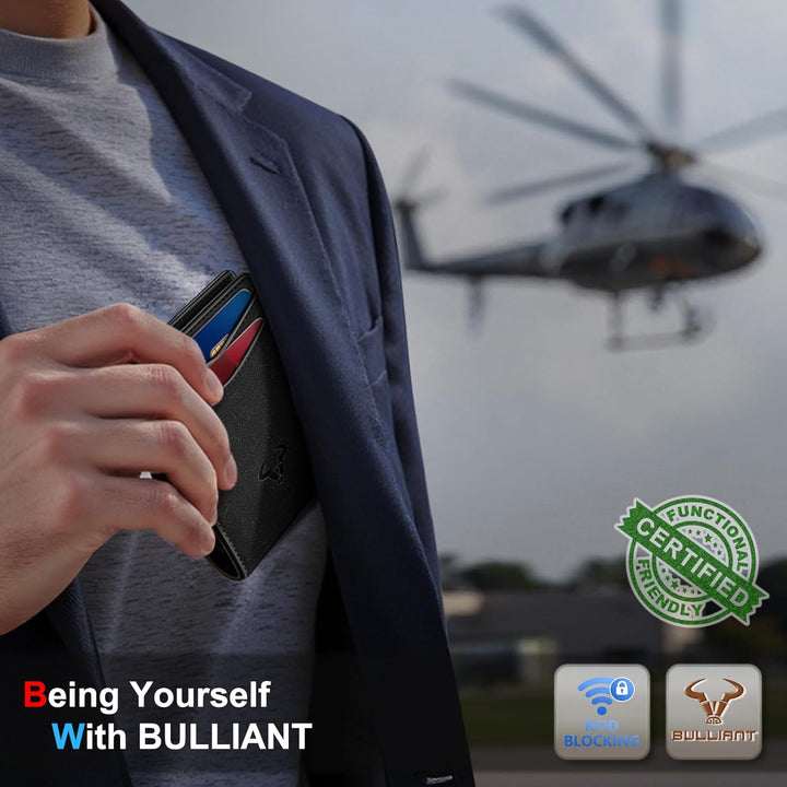 BULLIANT Cartera magnética para hombre, de piel de grano completo,...
