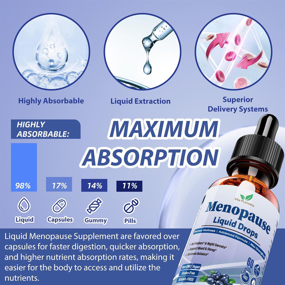 Suplementos para la menopausia, gotas líquidas, vitamina 8 en 1 para menopausia