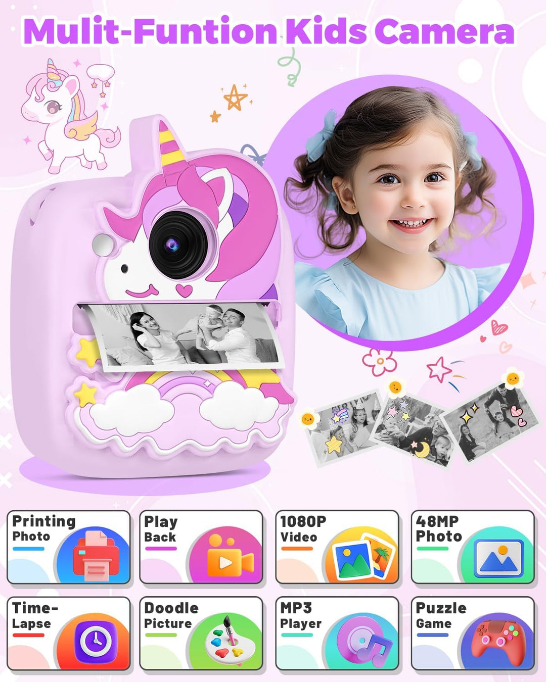 Cámara de impresión instantánea para niños, regalos de cumpleaños d...