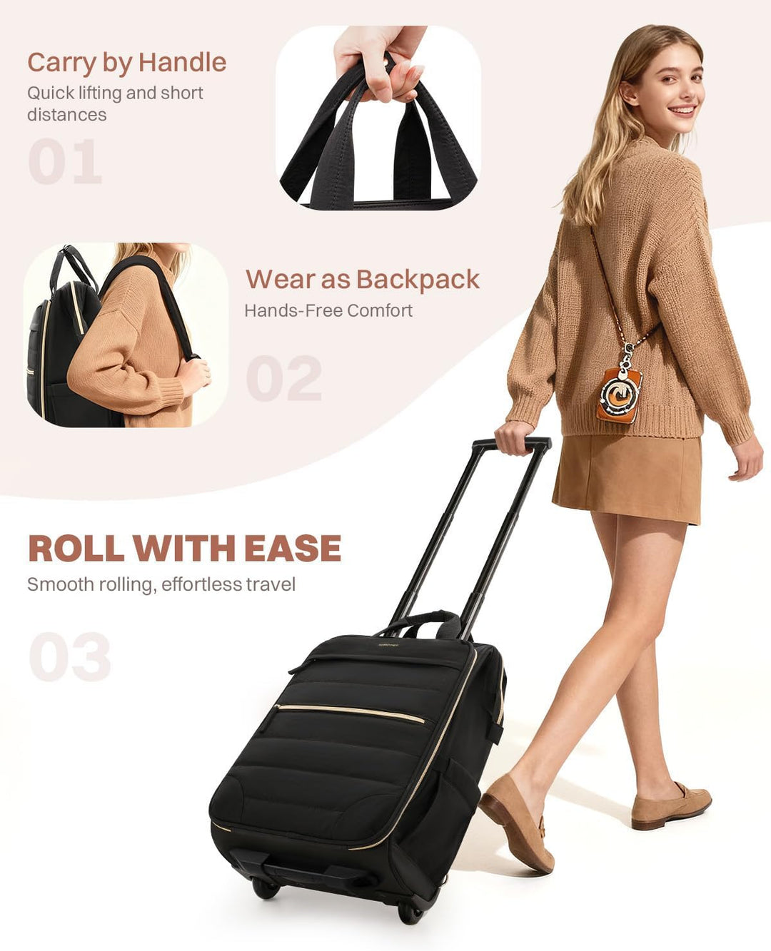 AUROTIER Mochila Puffer con Ruedas para Mujeres, Mochila de Viaje c...