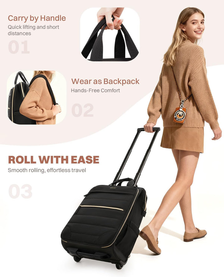 AUROTIER Mochila Puffer con Ruedas para Mujeres, Mochila de Viaje c...