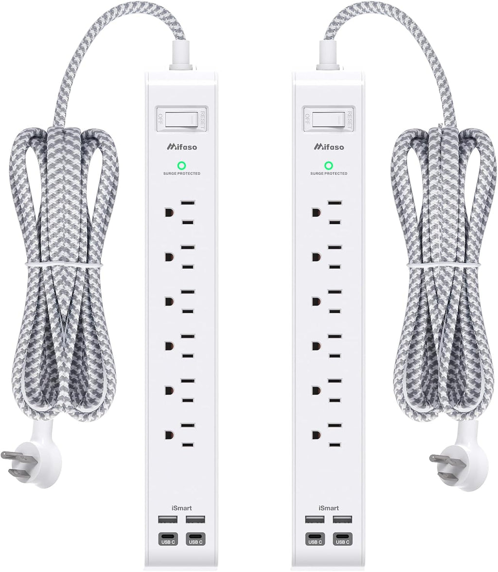 Mifaso Paquete de 2 regletas de alimentación, cable de extensión de enchufe