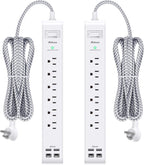 Mifaso Paquete de 2 regletas de alimentación, cable de extensión de enchufe