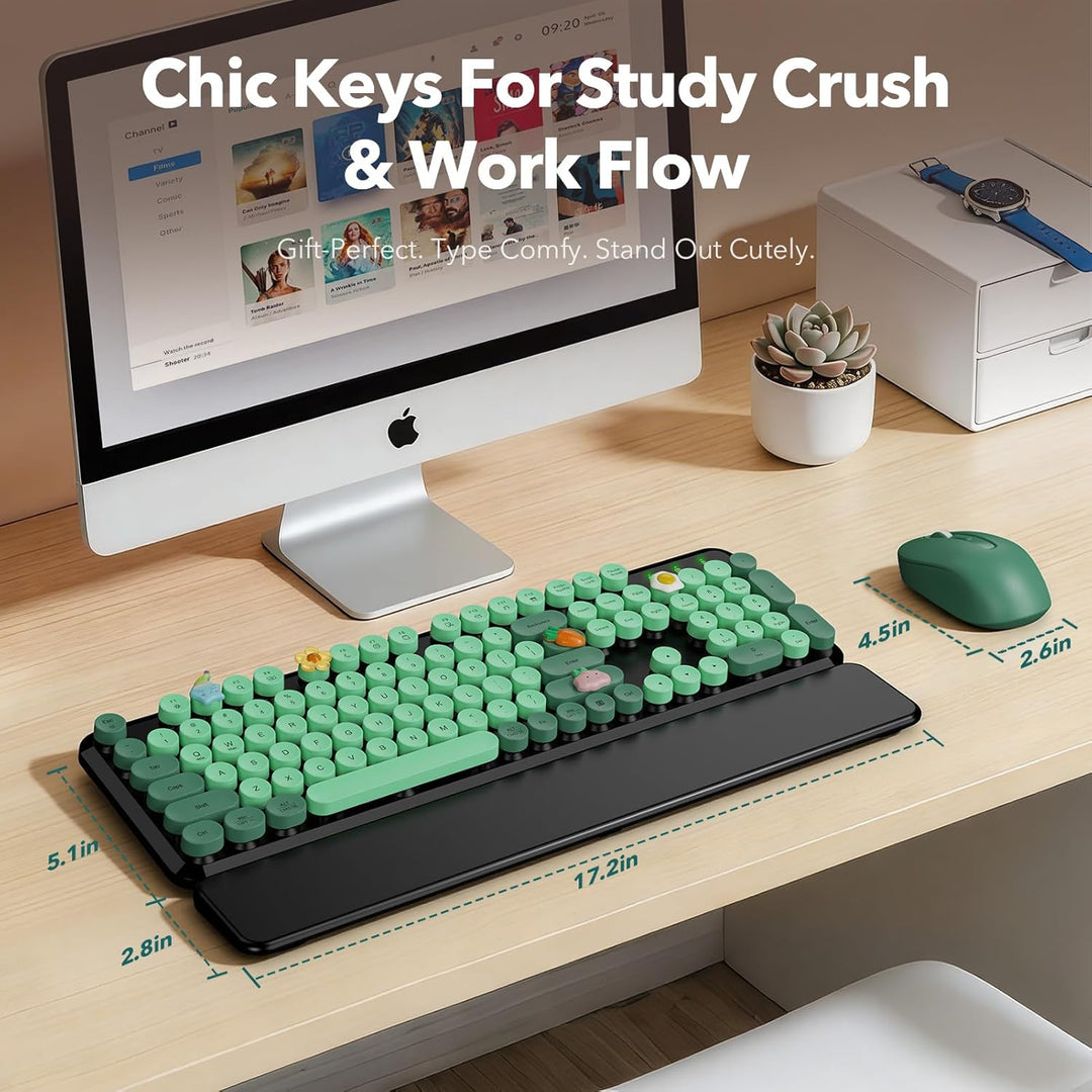 Combo de teclado y mouse inalámbricos - Teclas redondas, teclado re...
