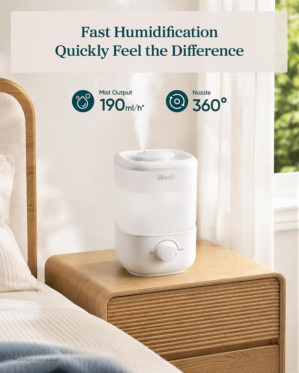 Levoit Humidificadores de llenado superior para dormitorio, tanque de 2.5L