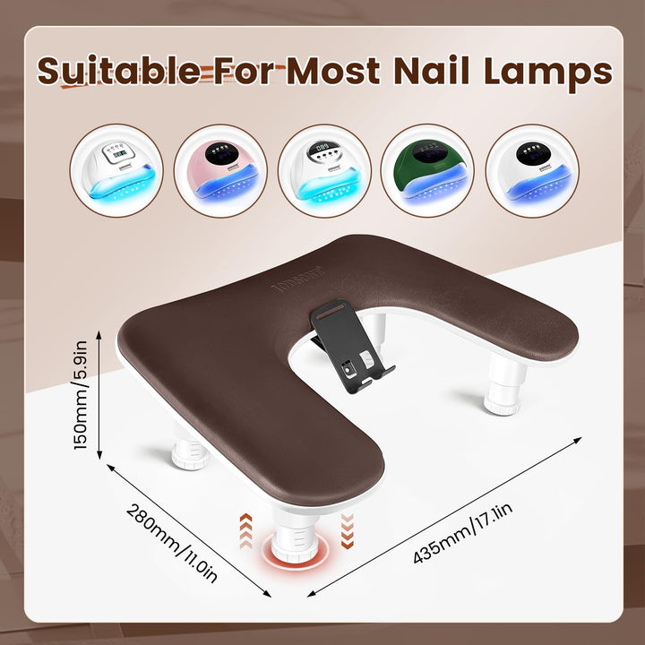 JODSONE Reposabrazos marrón en forma de U para uñas con soporte gir...