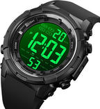 XCZAP Reloj deportivo digital negro para hombre, reloj táctico militar de cara grande, resistente al agua 5ATM, retroiluminación LED, alarma, cronómetro, doble hora