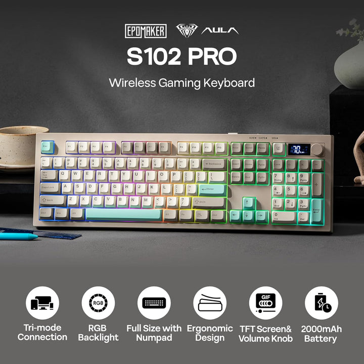 EPOMAKER Aula S102 PRO - Teclado de membrana para juegos con pantal...