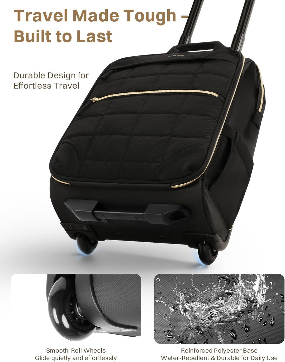 AUROTIER Mochila con ruedas tipo puffer para mujeres, mochila con r...