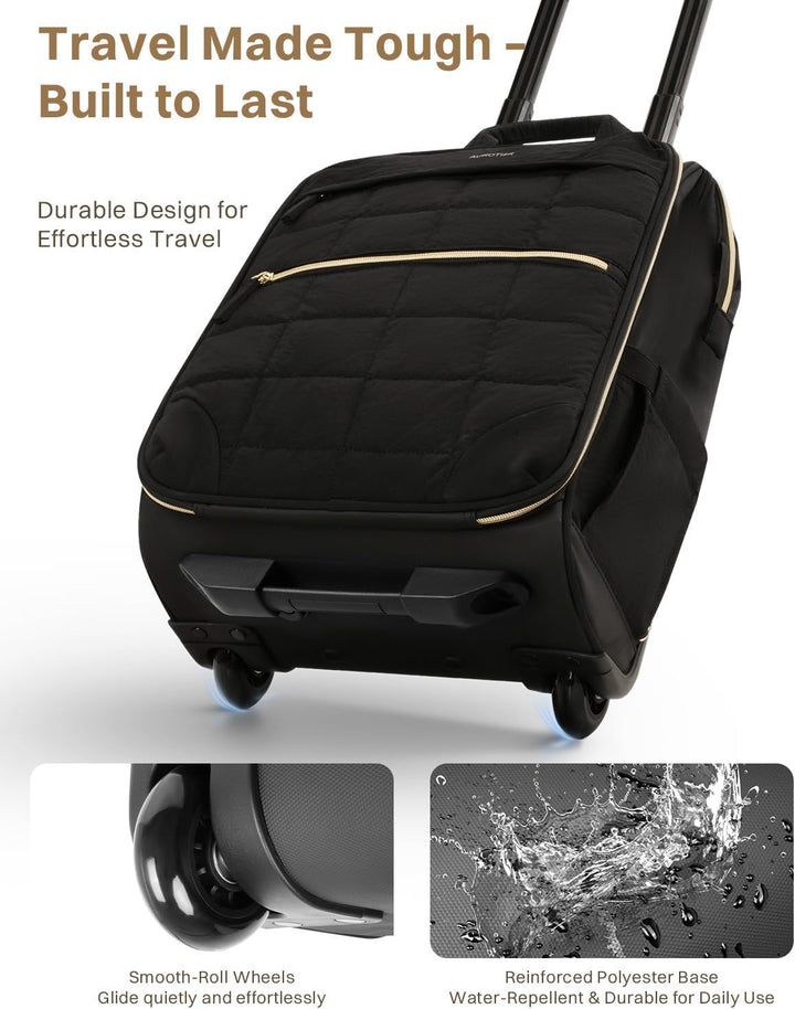 AUROTIER Mochila con ruedas tipo puffer para mujeres, mochila con r...