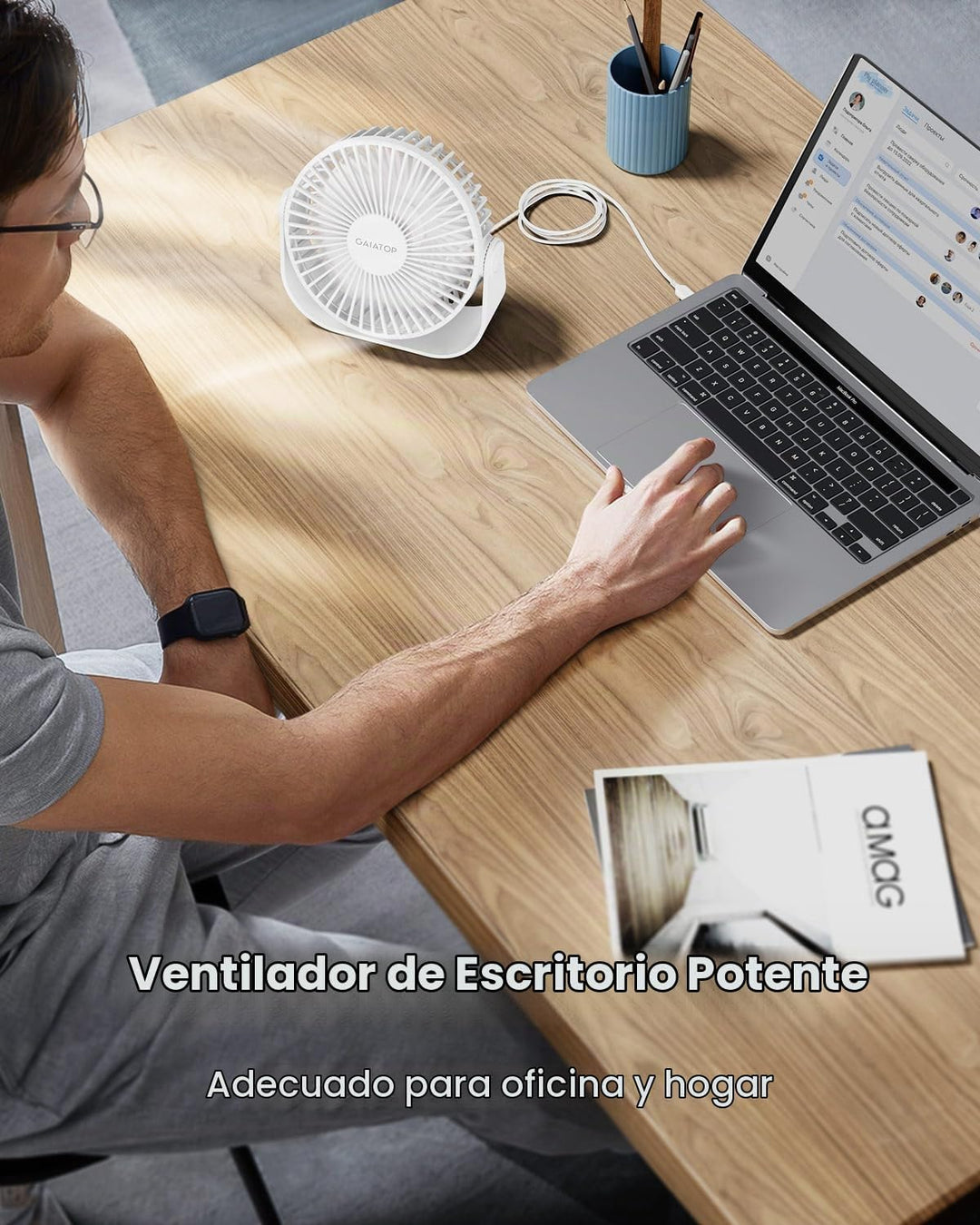 Gaiatop Ventilador de escritorio USB, flujo de aire fuerte de 3 vel...