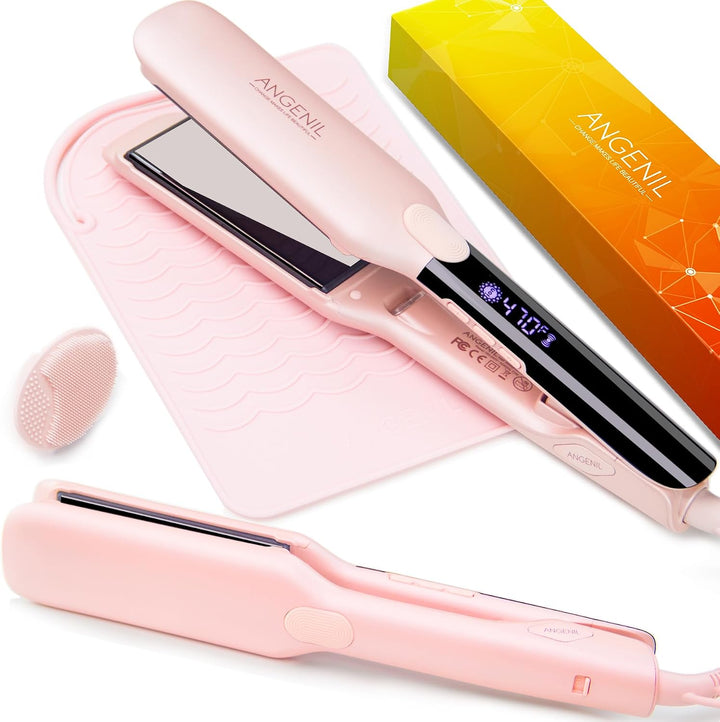 ANGENIL Plancha Alisadora de Cabello Redonda Rosa Pro de Doble Volt...