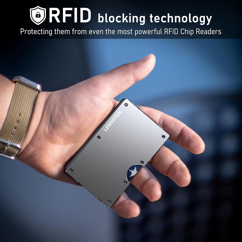 Cartera minimalista con bisagras mejorada para hombres, cartera con bloqueo RFID