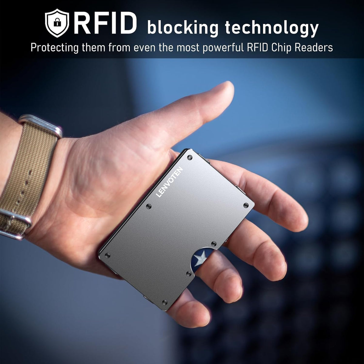 Cartera minimalista con bisagras mejorada para hombres, cartera con bloqueo RFID