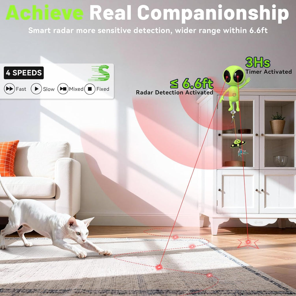 ORSDA Juguetes láser para gatos de interior, 2 en 1, interactivo, automático, doble láser y hierba gatera OVNI para juguetes de gatitos, radar de trayectoria verdaderamente aleatoria activado por movimiento, recargable 4 modos, diseño de abrazadera