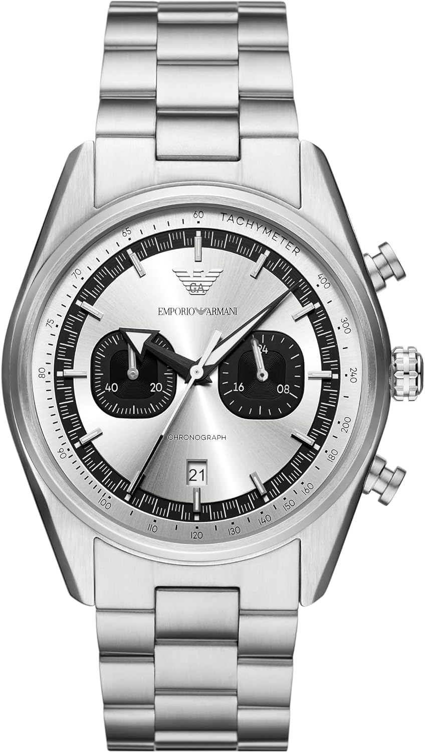 Emporio Armani Reloj cronógrafo para hombre con correa de acero inoxidable o cuero; reloj de vestir para hombre