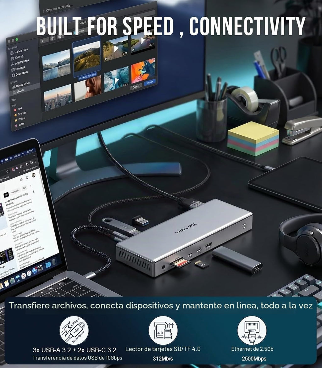 WAVLINK Estación de acoplamiento Pro 4 monitores, pantallas Quad 4K para