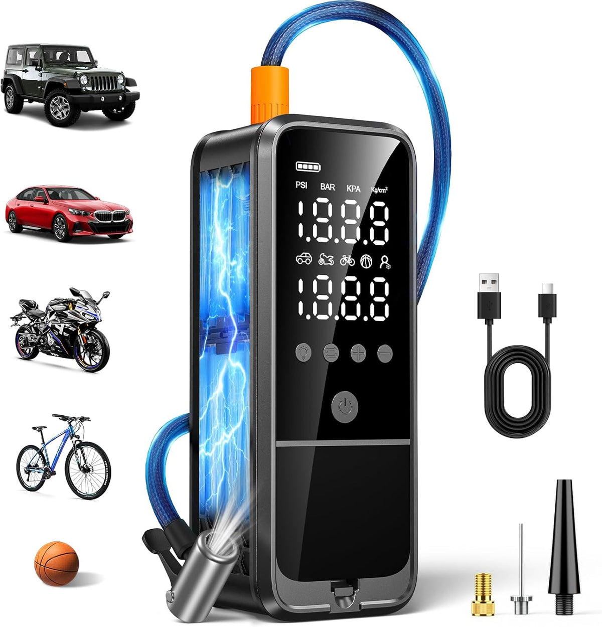 KZKB Compresor de aire portátil para inflar neumáticos de 160 PSI,...