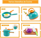 Mini accesorios de cocina de 200 piezas para niños a partir de 3 años, juego de cocina de simulación con utensilios de cocina, vajilla y 2 juegos de frutas, regalo de aprendizaje para niñas y niños, verde