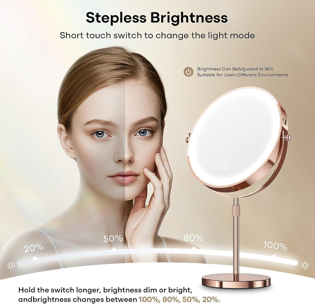 Dienmern Espejo de maquillaje, espejo de tocador recargable 1X/20X con