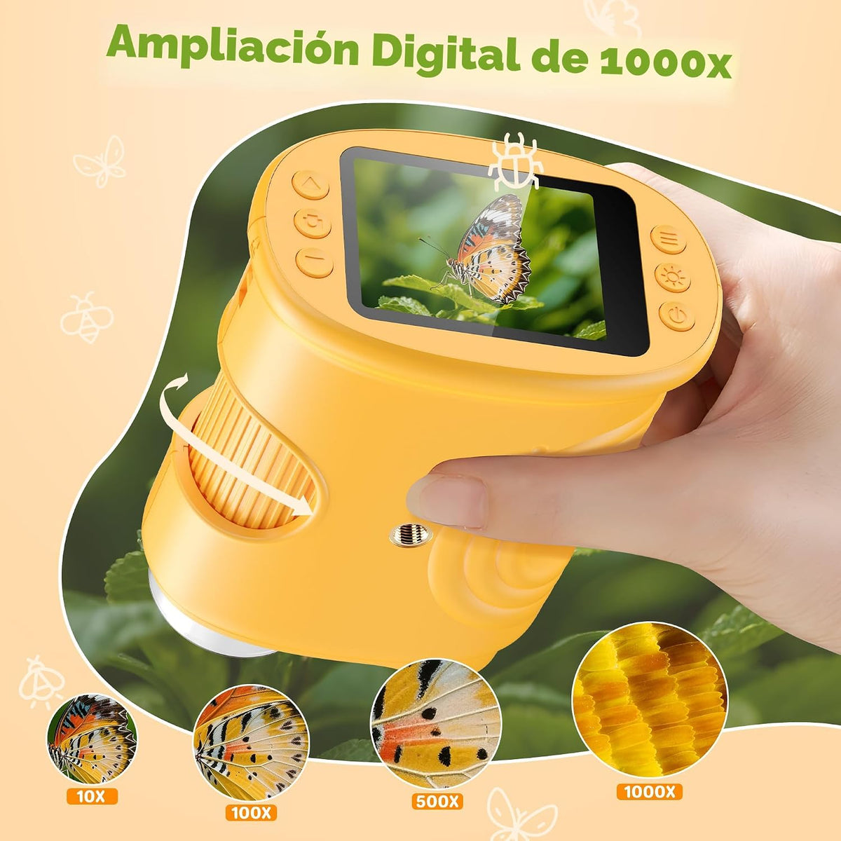 Microscopio digital de mano 1000X para niños: microscopio de bolsillo con pantalla IPS de 2.0 pulgadas, juguetes STEM, regalos de cumpleaños para niñas, niños y niños