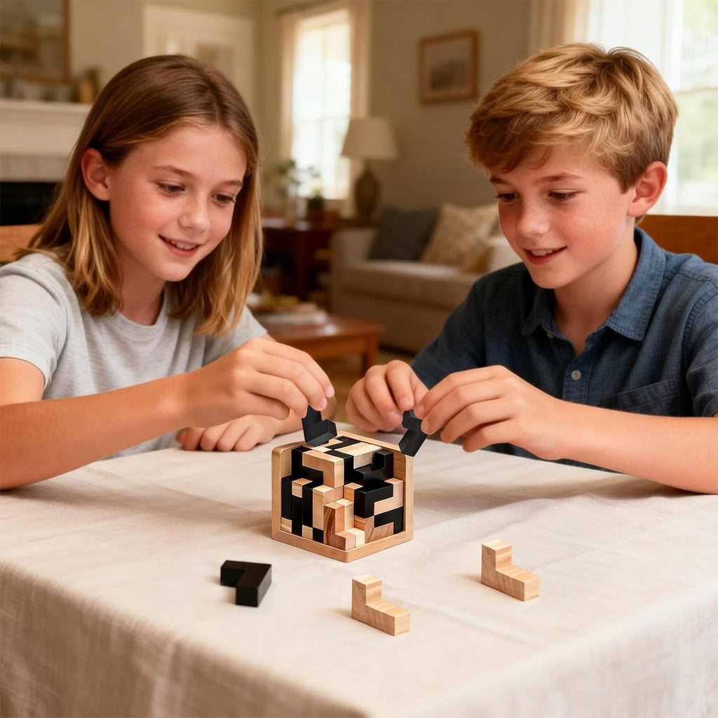 5 rompecabezas de madera para adultos y niños - Rompecabezas de cubo y forma, juegos de lógica y educativos, diversión familiar
