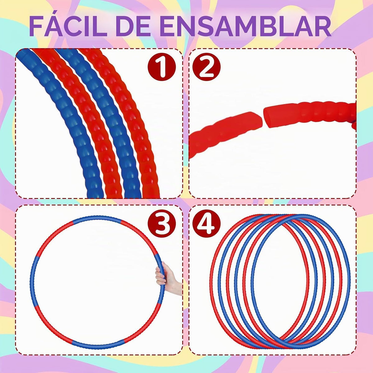 Halloscume 6 Piezas Aro de Ejercicio Desmontable Anillos de Fitness Ajustables Juguete de Plástico Aro de Fitness Juguetes de Patio Círculos de Colores para Juegos de Adolescentes Gimnasia Agilidad